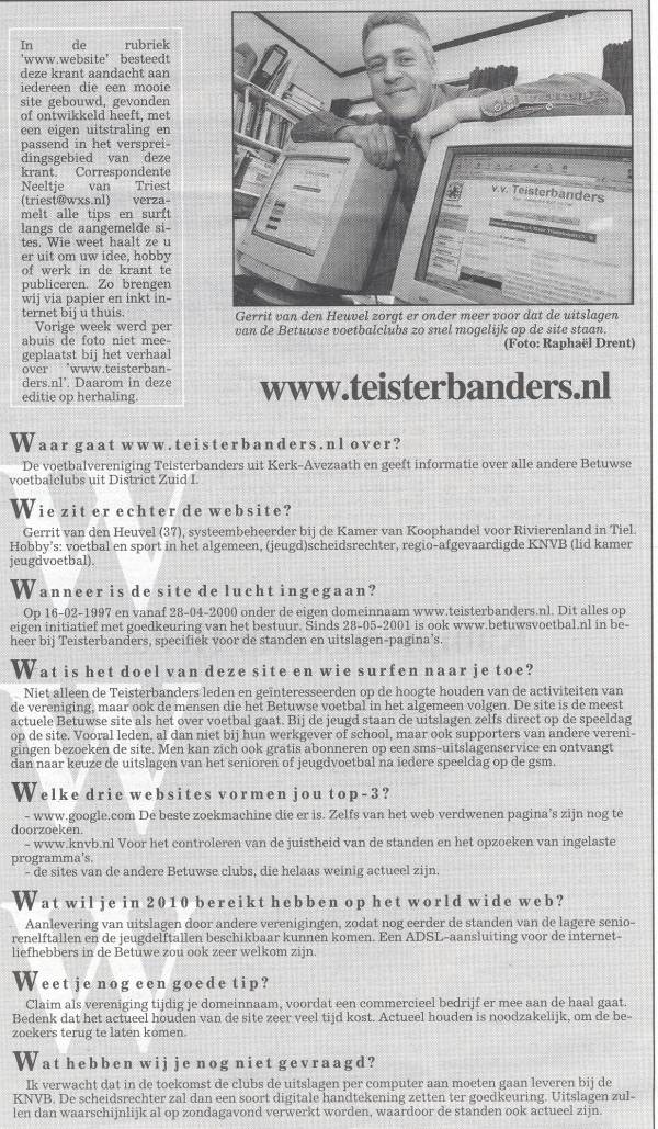 Rubriek www.website van De Stad Tiel van 23 januari 2002